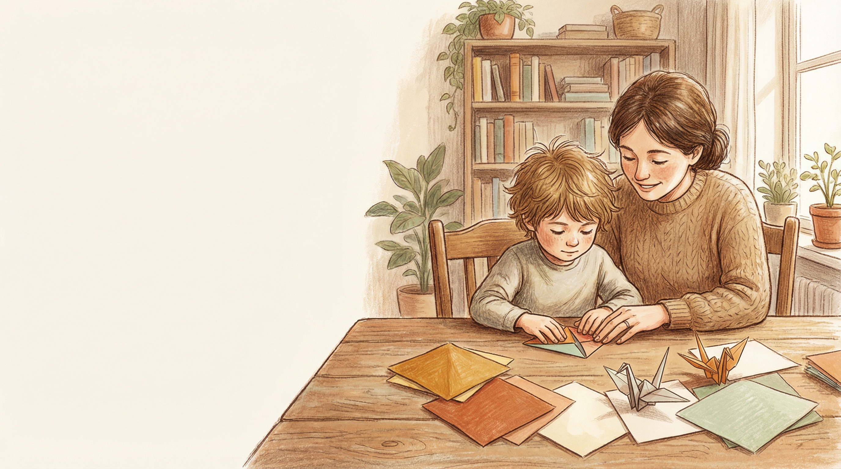 Rodzic i dziecko składający origami